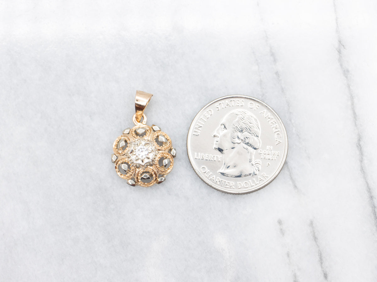Ornate Two Tone Gold Diamond Pendant