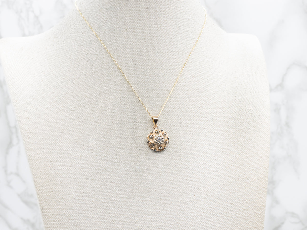 Ornate Two Tone Gold Diamond Pendant
