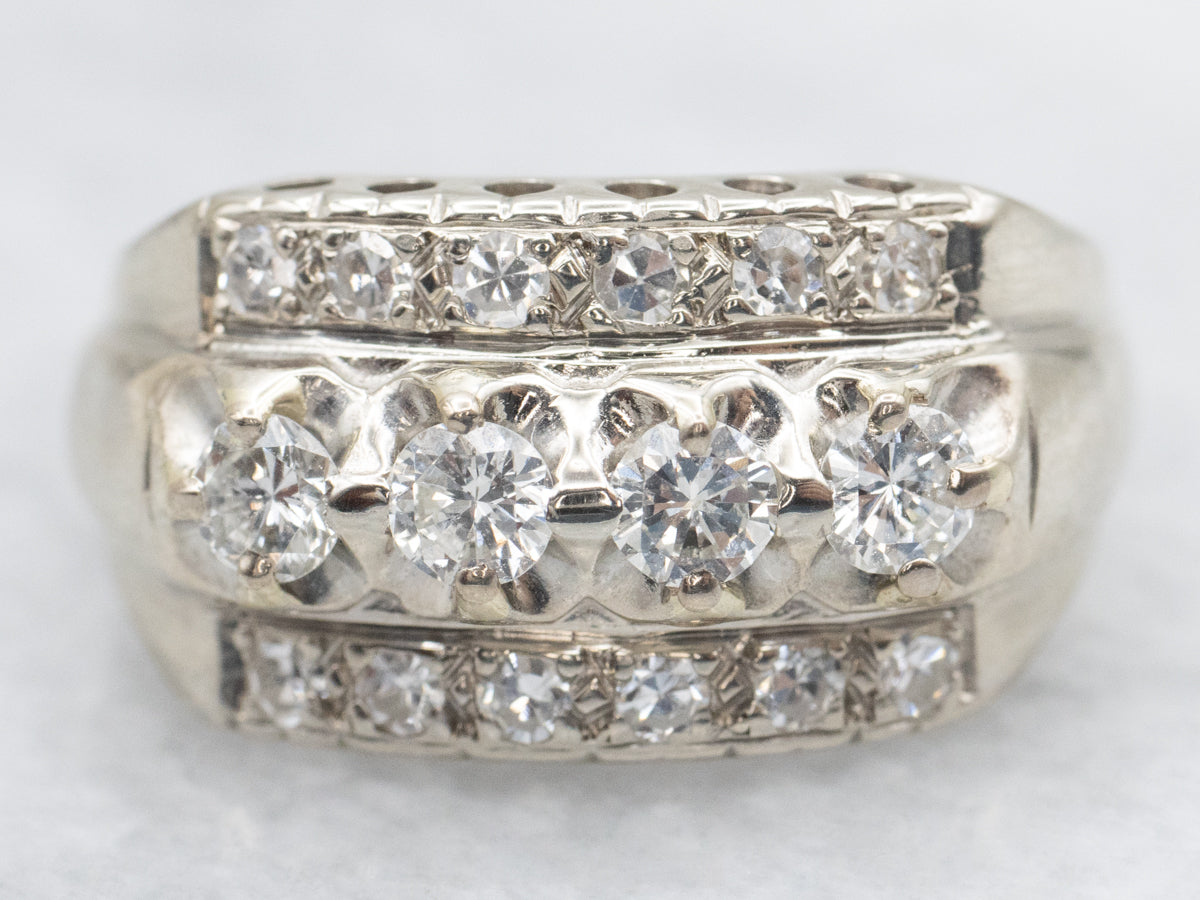 Vintage 1940s Triple Row Diamond Statement Band