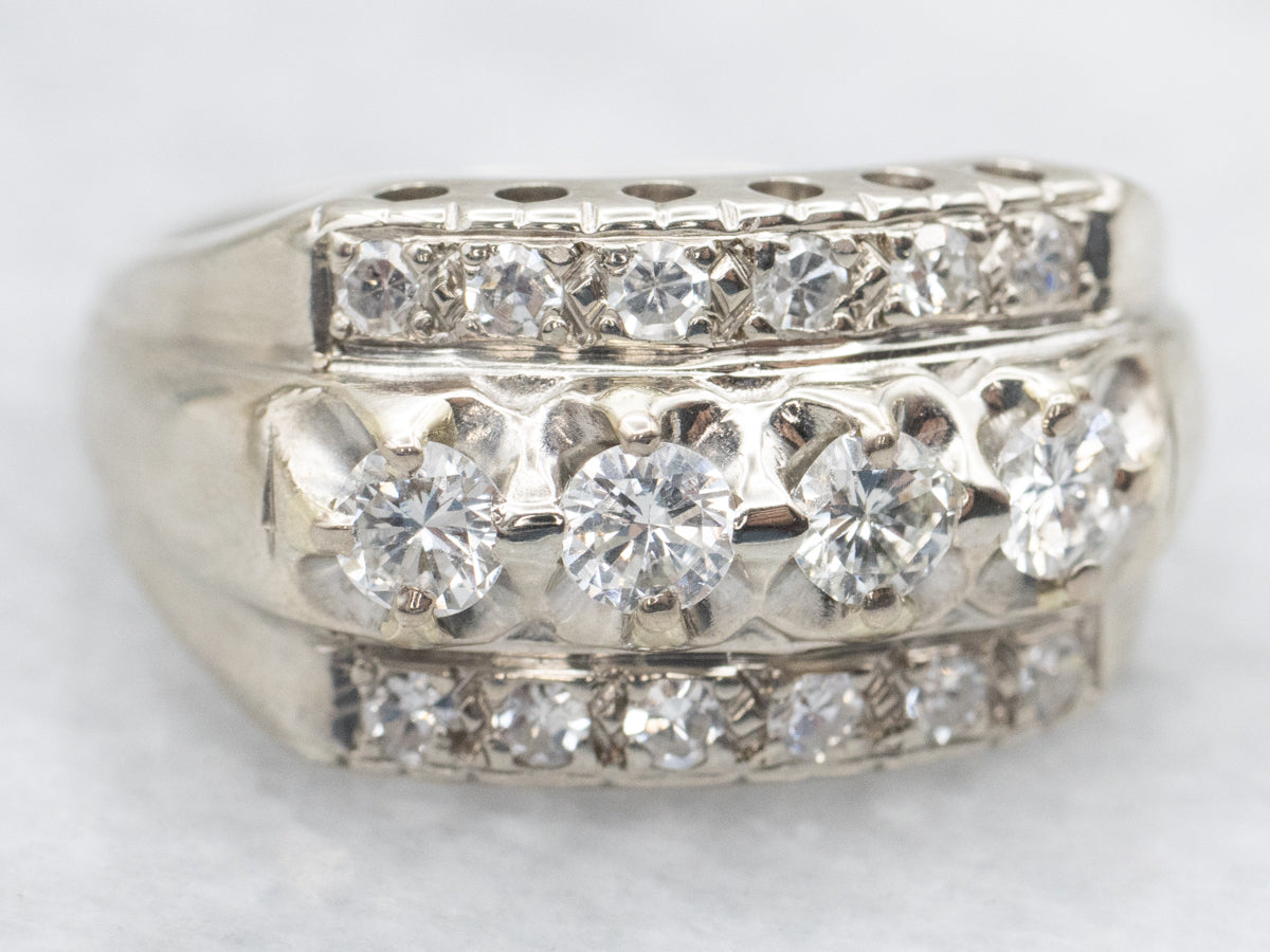 Vintage 1940s Triple Row Diamond Statement Band
