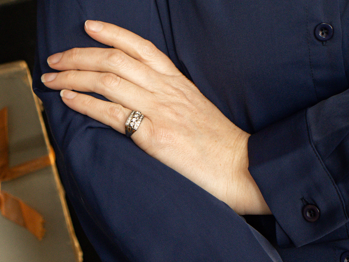 Vintage 1940s Triple Row Diamond Statement Band