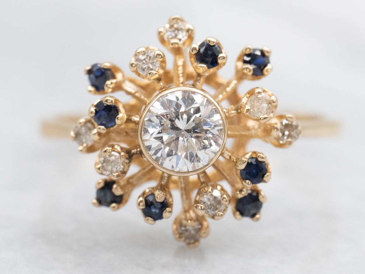 Atomic Era Bezel Set Diamond Halo Engagement Ring