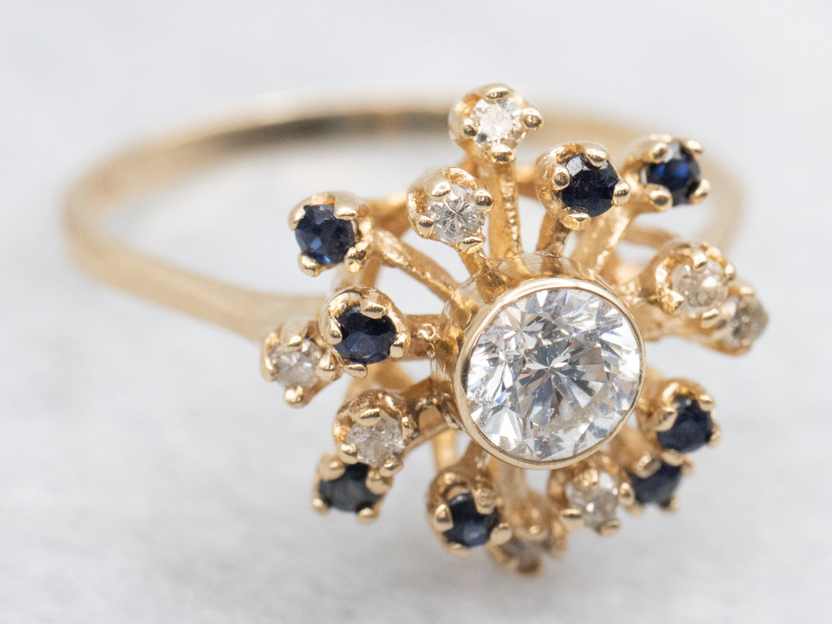 Atomic Era Bezel Set Diamond Halo Engagement Ring