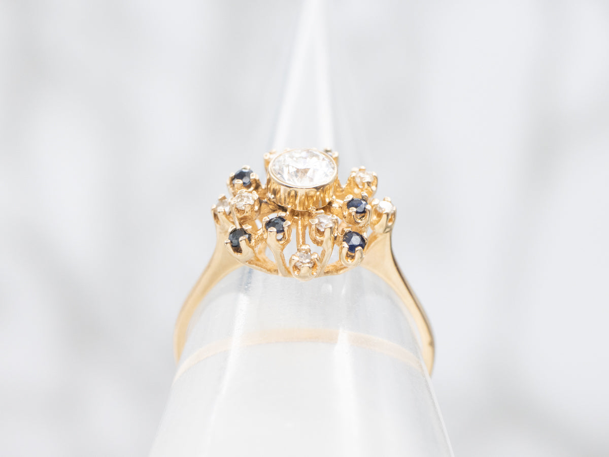 Atomic Era Bezel Set Diamond Halo Engagement Ring