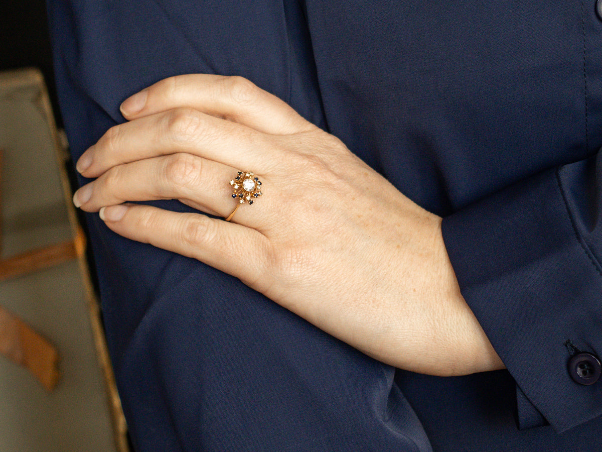 Atomic Era Bezel Set Diamond Halo Engagement Ring