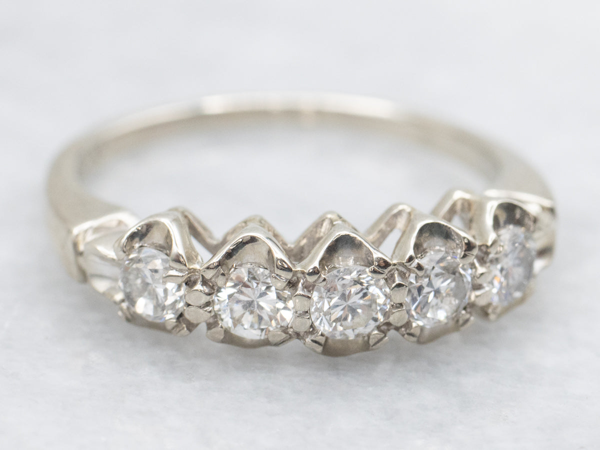 Polished White Gold Five Diamond Band