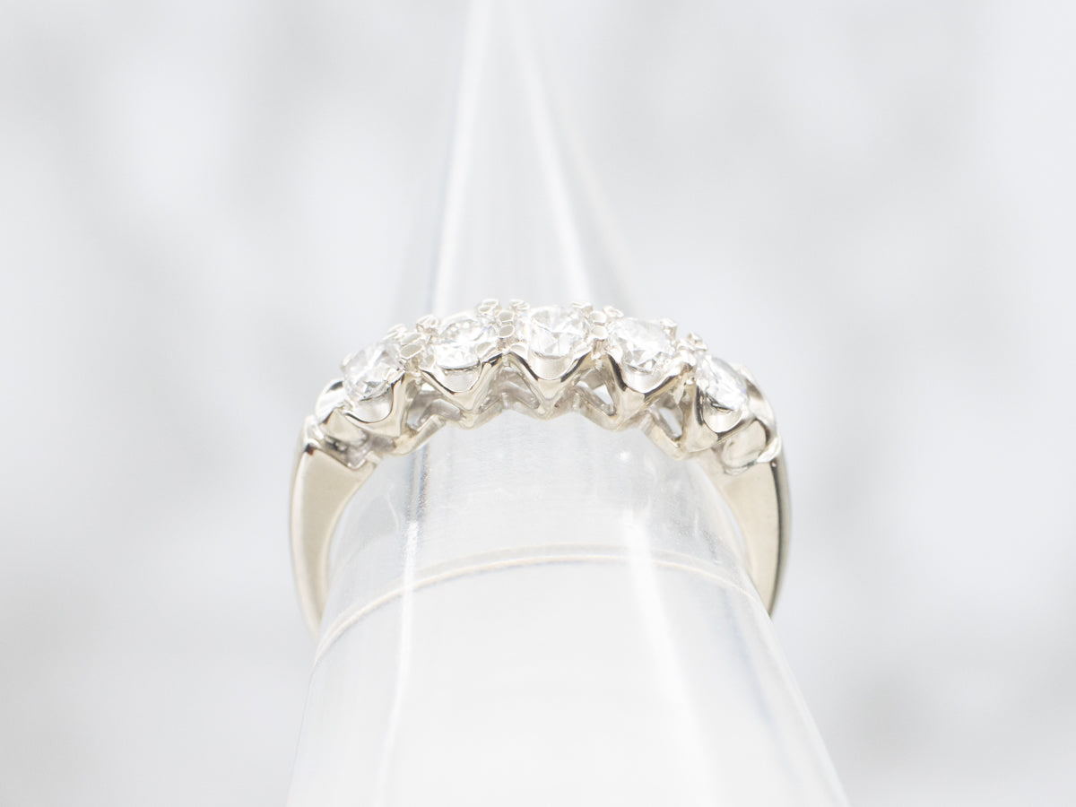 Polished White Gold Five Diamond Band