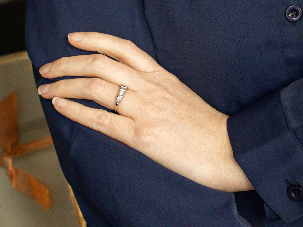 Polished White Gold Five Diamond Band