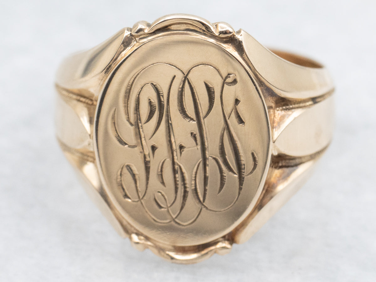 Vintage Gold Monogrammed "LAF" Unisex Signet Ring