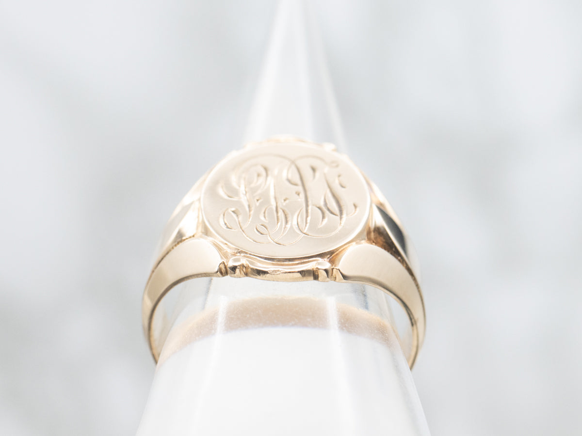 Vintage Gold Monogrammed "LAF" Unisex Signet Ring
