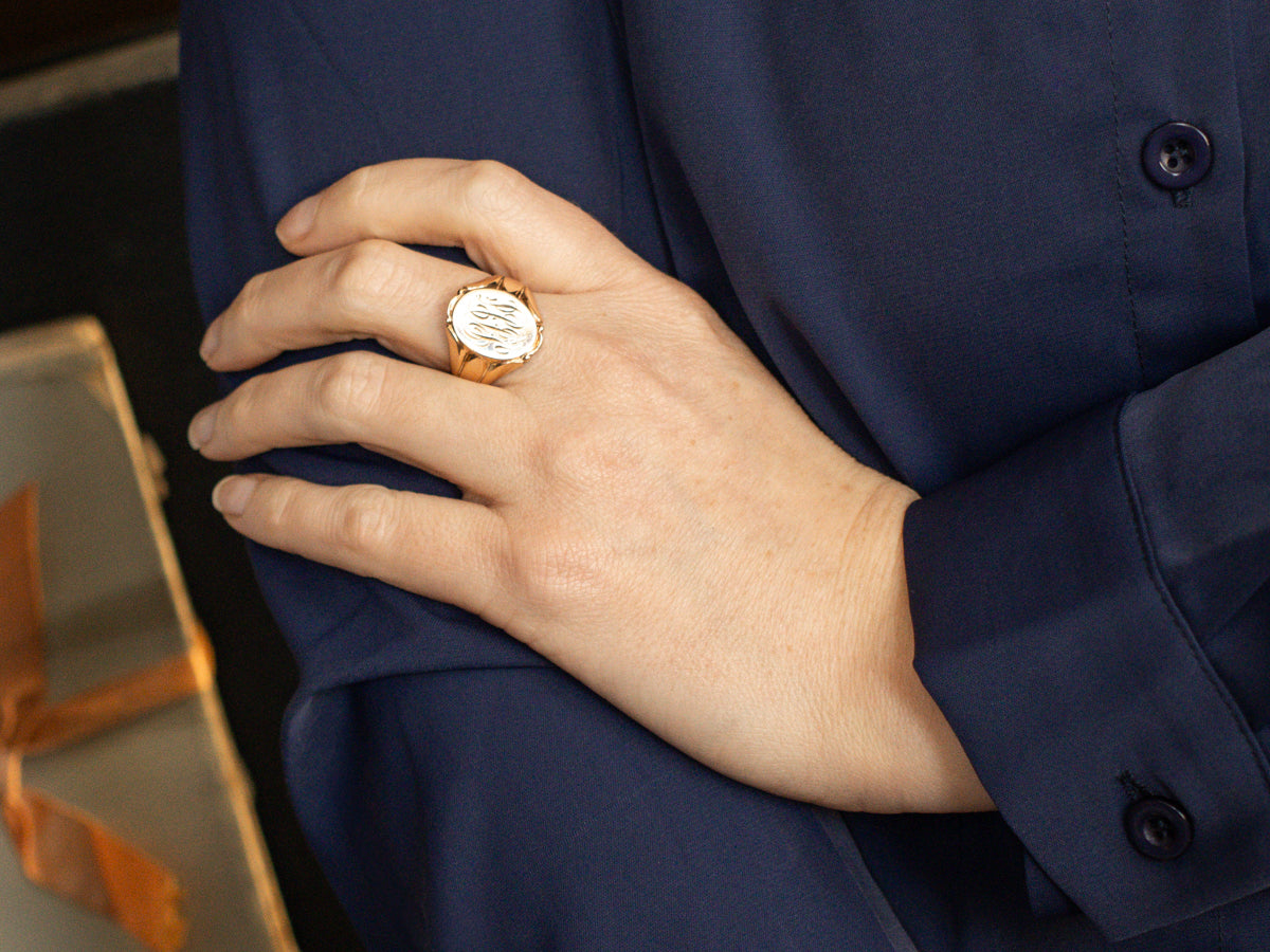 Vintage Gold Monogrammed "LAF" Unisex Signet Ring