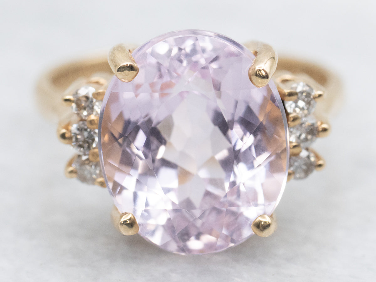 Yellow Gold Kunzite and Diamond Ring