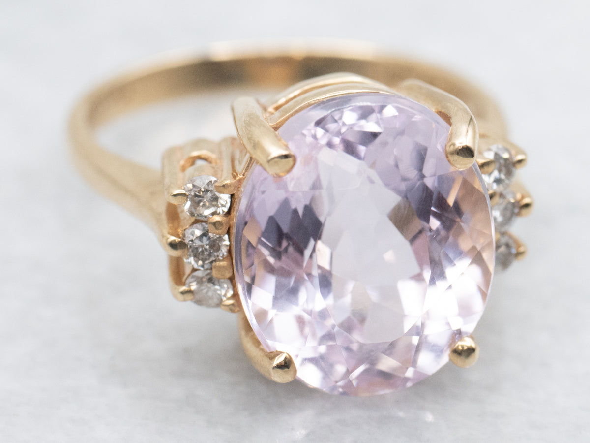 Yellow Gold Kunzite and Diamond Ring