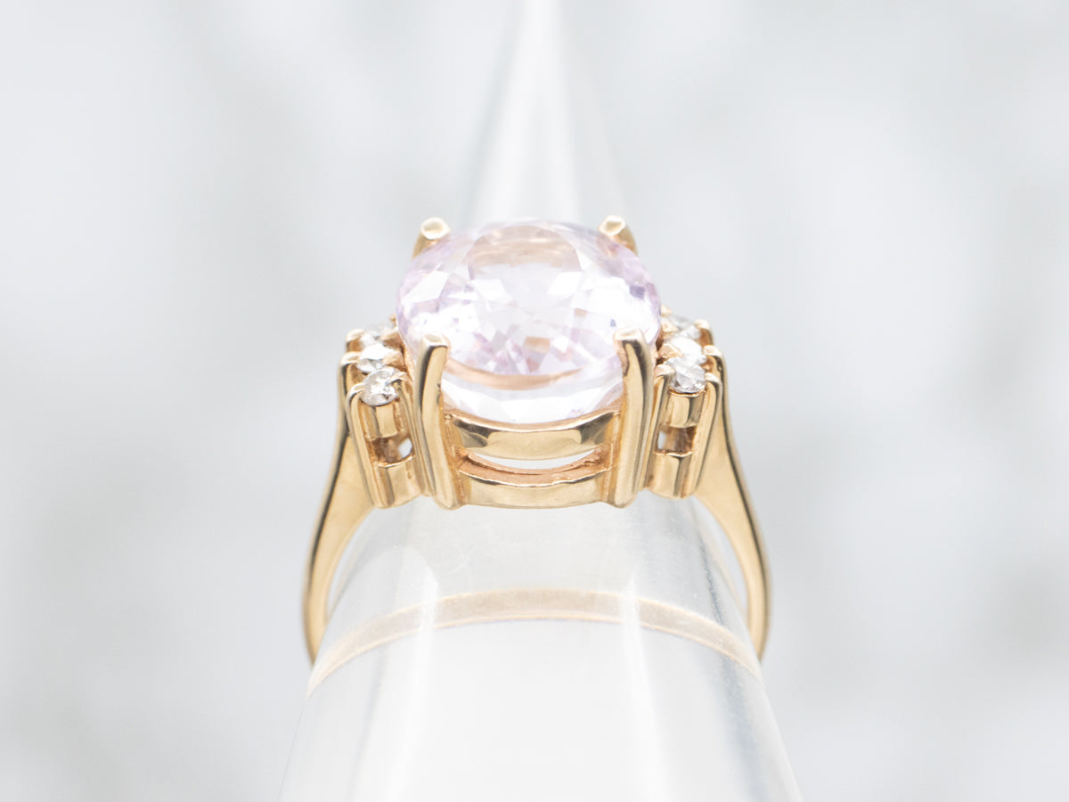Yellow Gold Kunzite and Diamond Ring