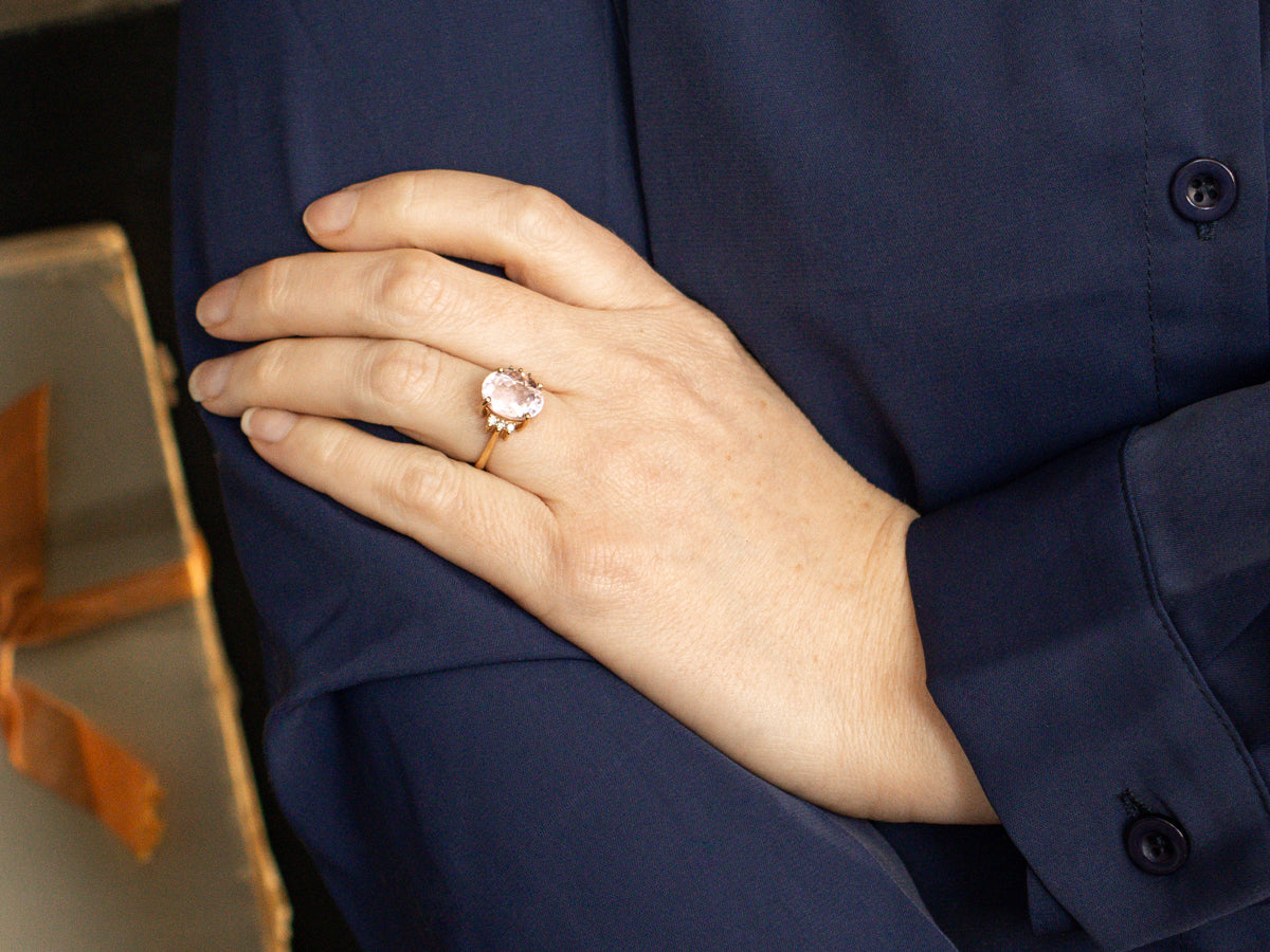 Yellow Gold Kunzite and Diamond Ring