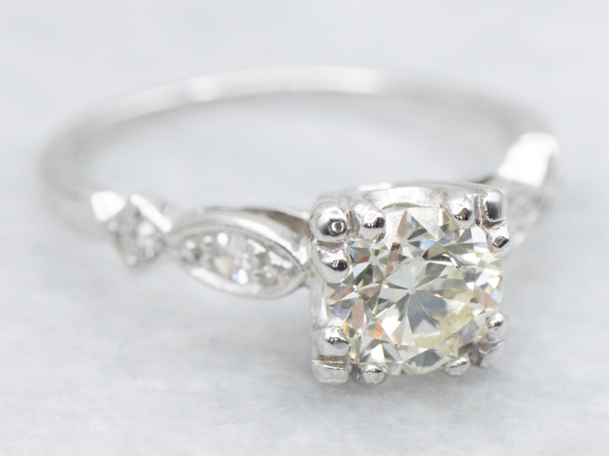 Retro Era Platinum and Diamond Engagement Ring