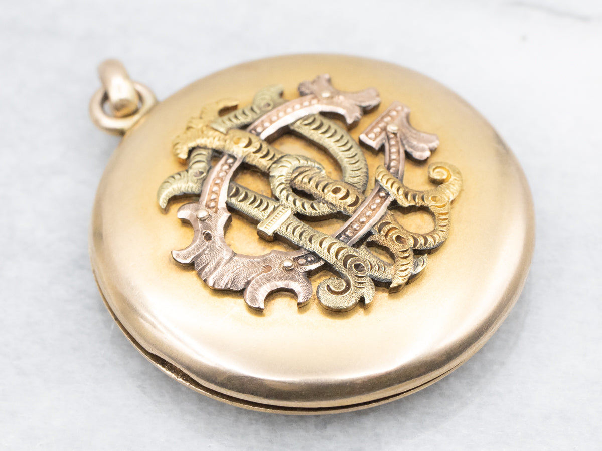 Ornate Antique 1902 Monogrammed "GPL" Round Locket