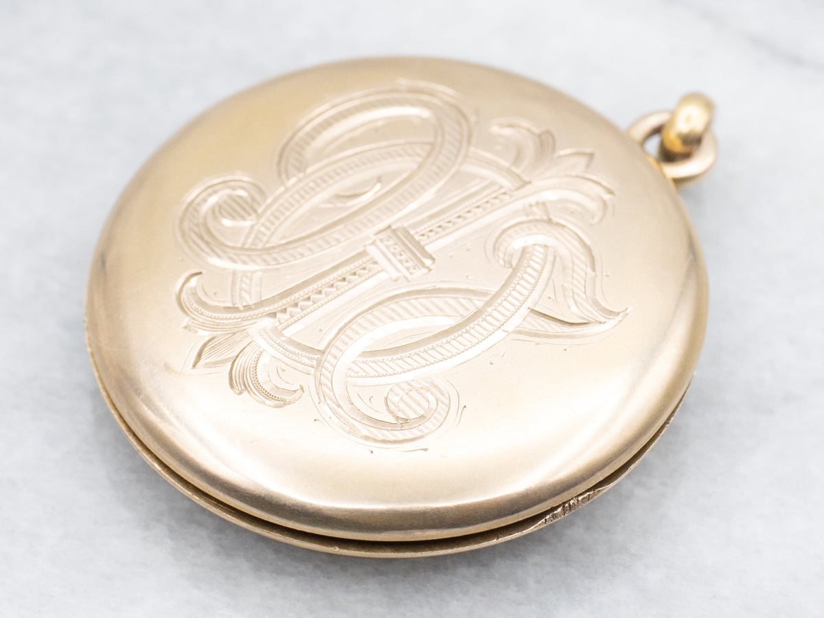 Ornate Antique 1902 Monogrammed "GPL" Round Locket