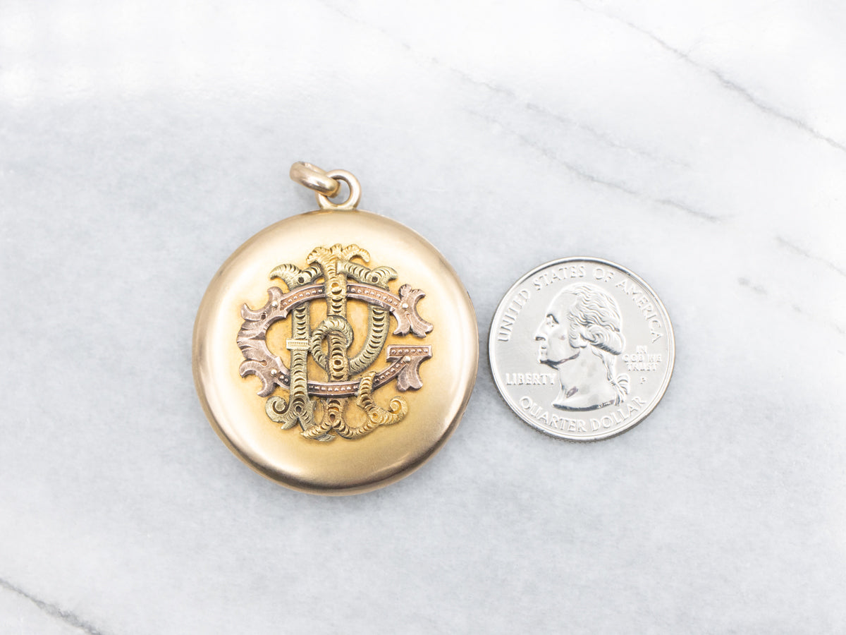 Ornate Antique 1902 Monogrammed "GPL" Round Locket