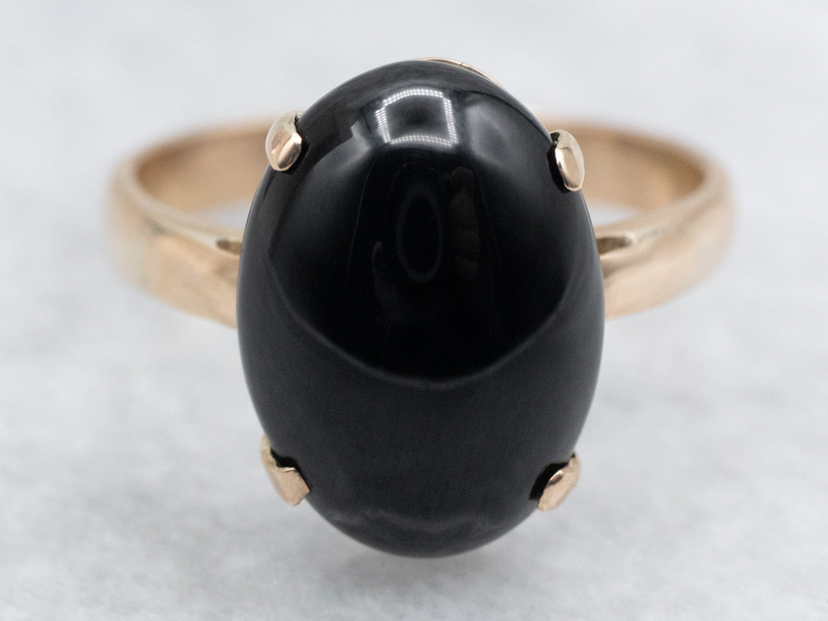 Black Onyx Cabochon Solitaire Ring