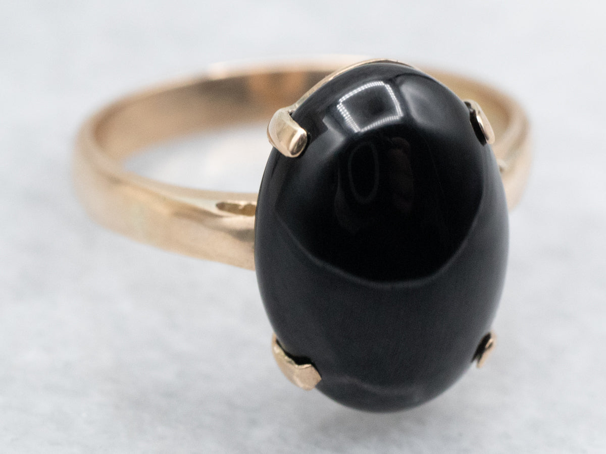 Black Onyx Cabochon Solitaire Ring