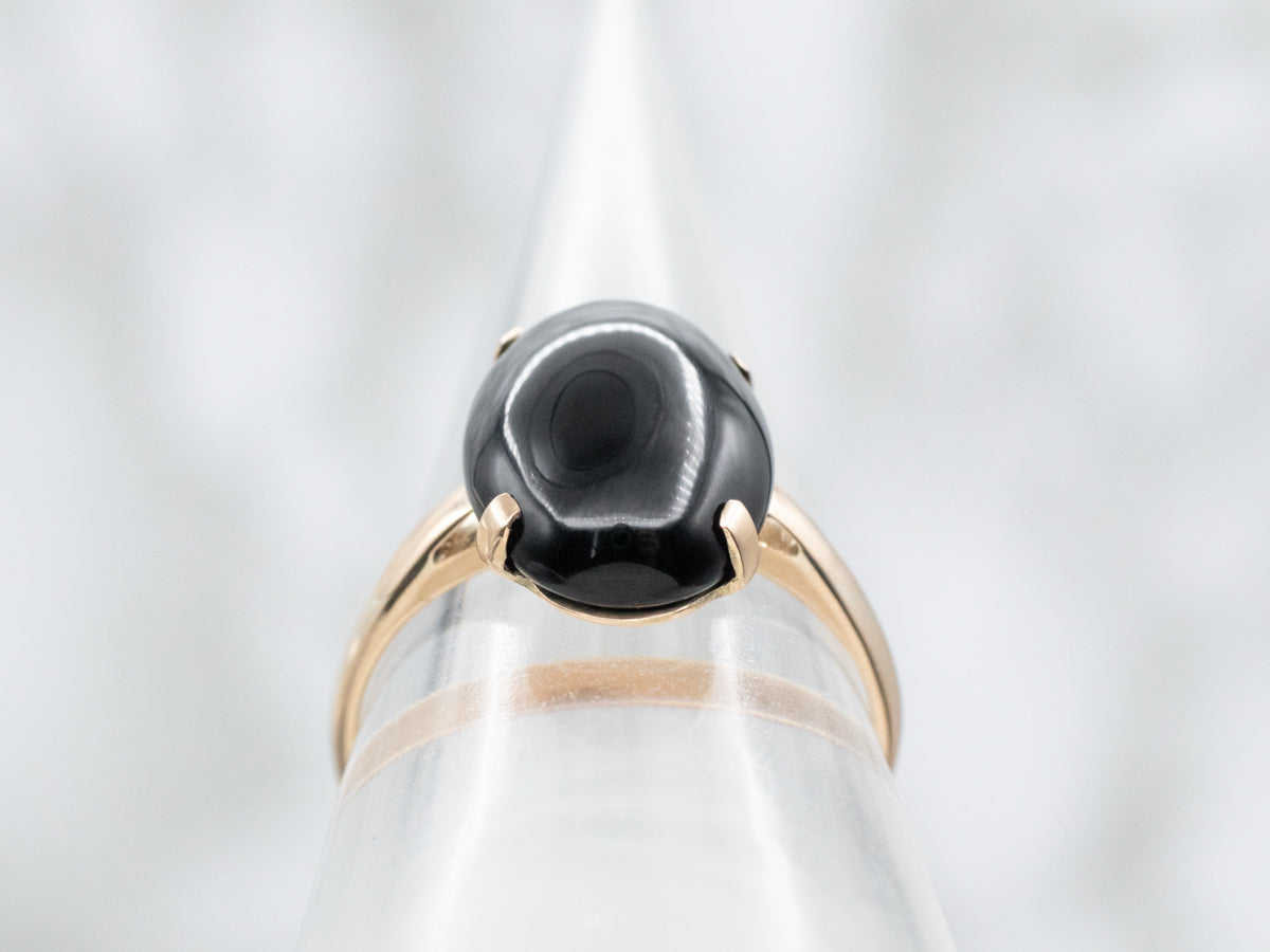 Black Onyx Cabochon Solitaire Ring