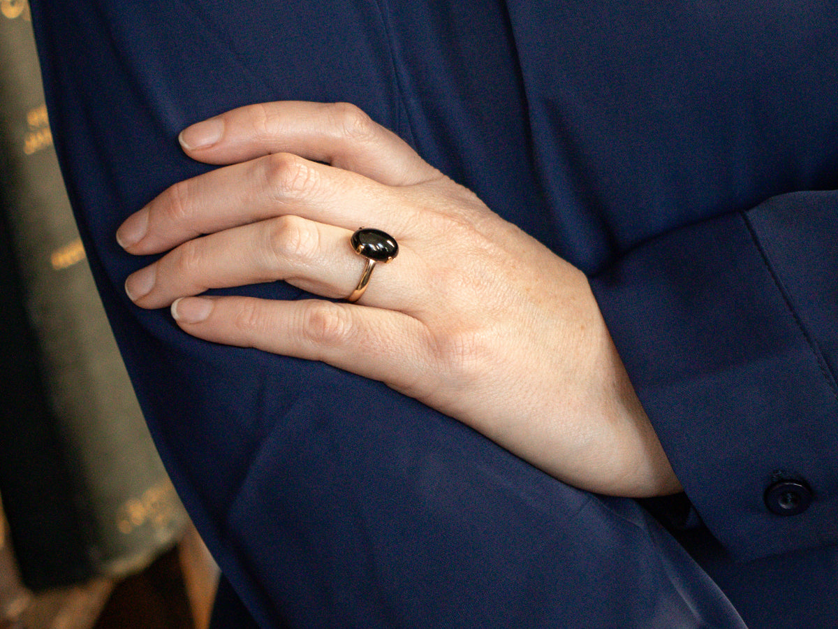 Black Onyx Cabochon Solitaire Ring
