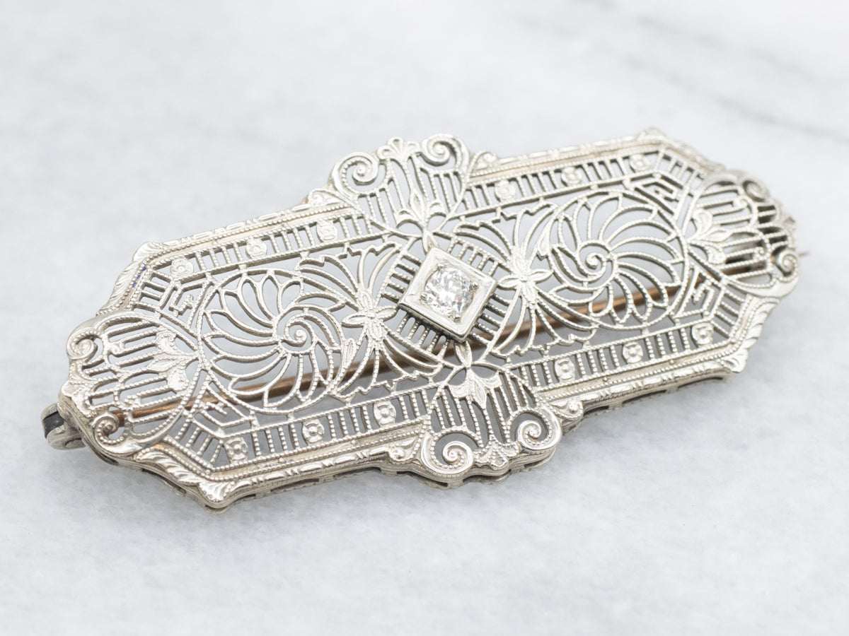 Art Deco Diamond Filigree Brooch