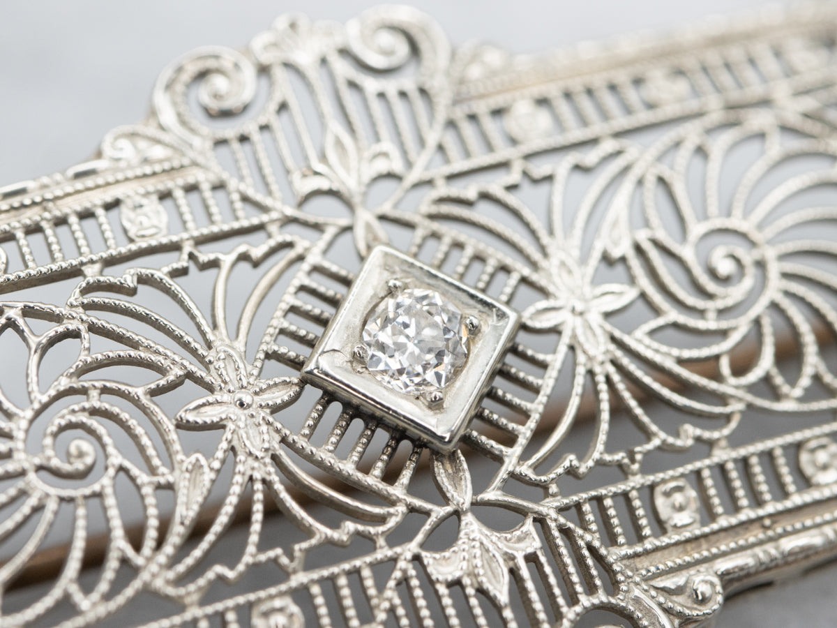 Art Deco Diamond Filigree Brooch