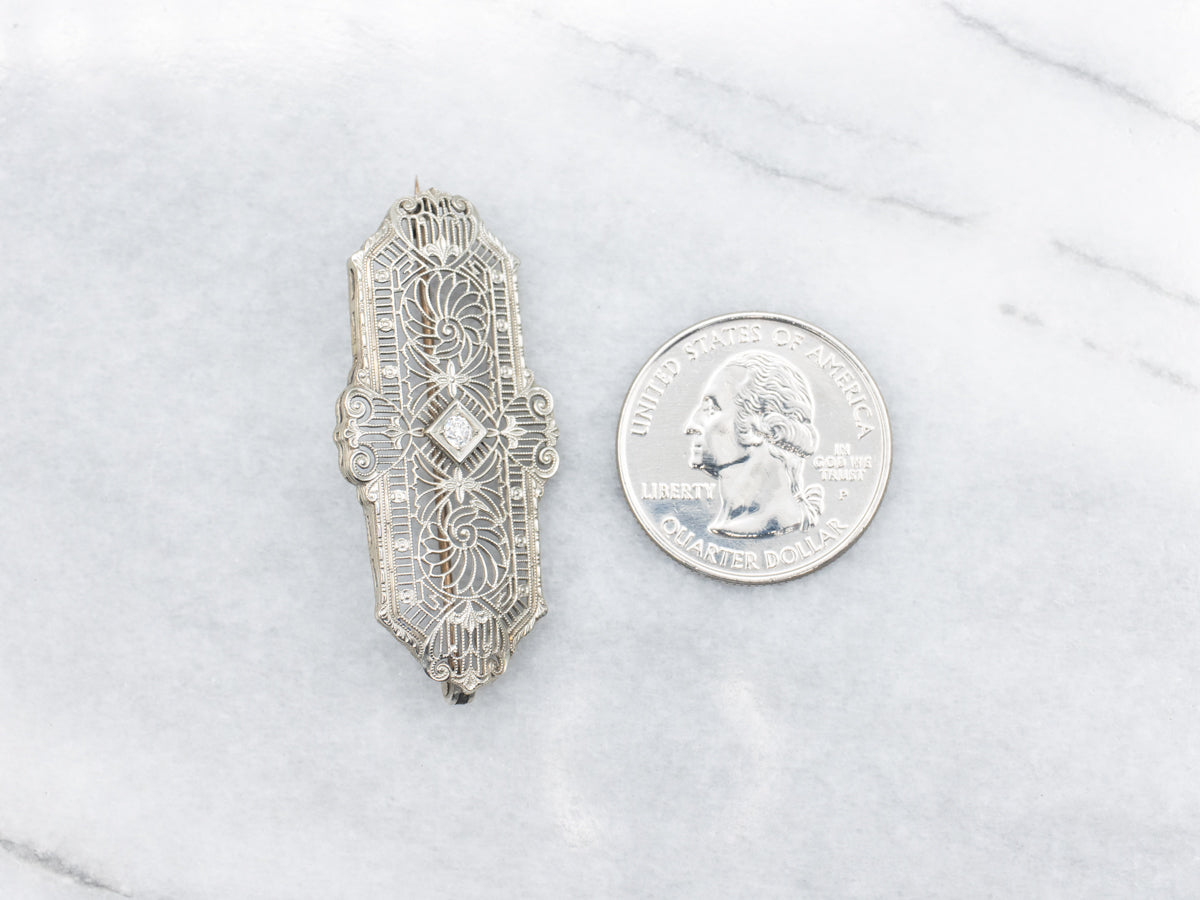 Art Deco Diamond Filigree Brooch