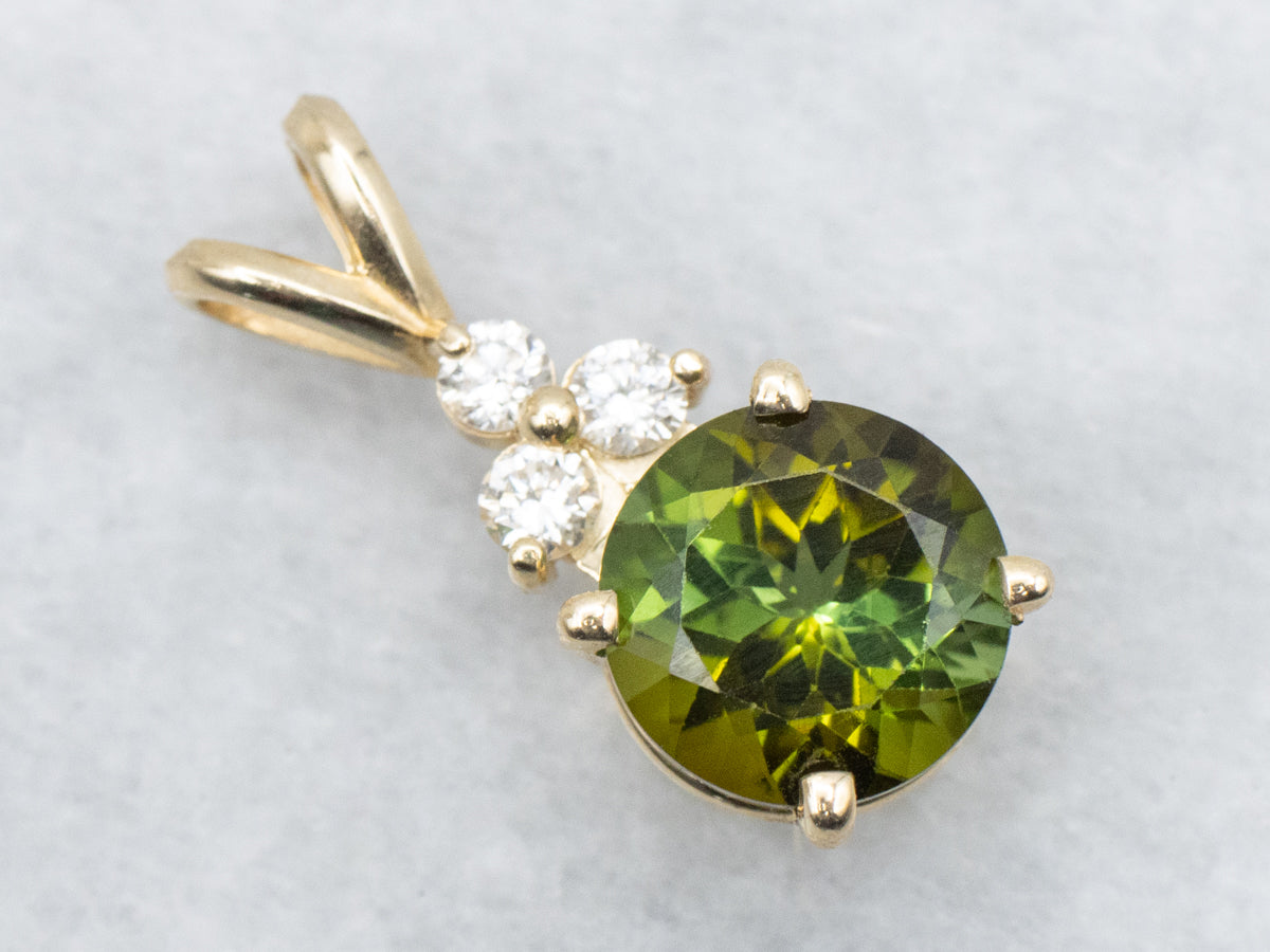 Green Tourmaline and Diamond Pendant