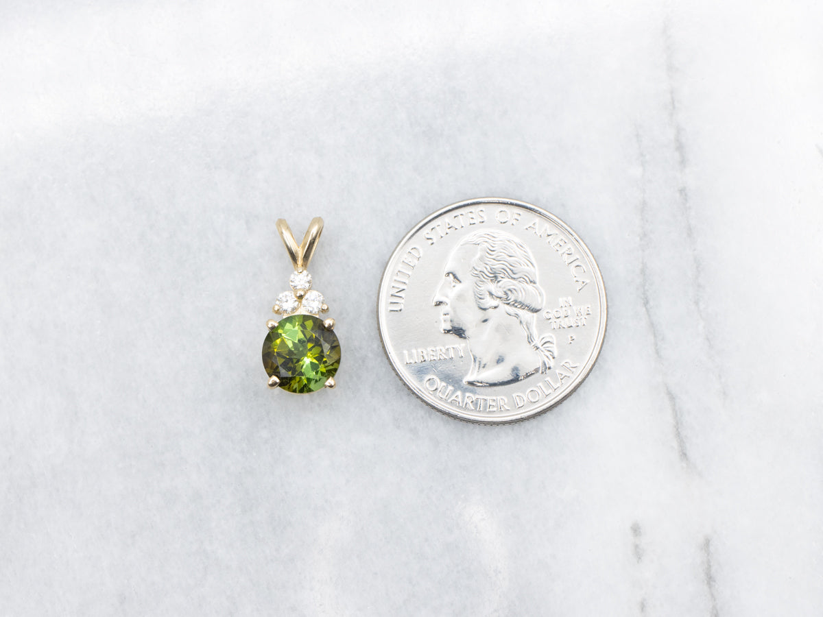 Green Tourmaline and Diamond Pendant
