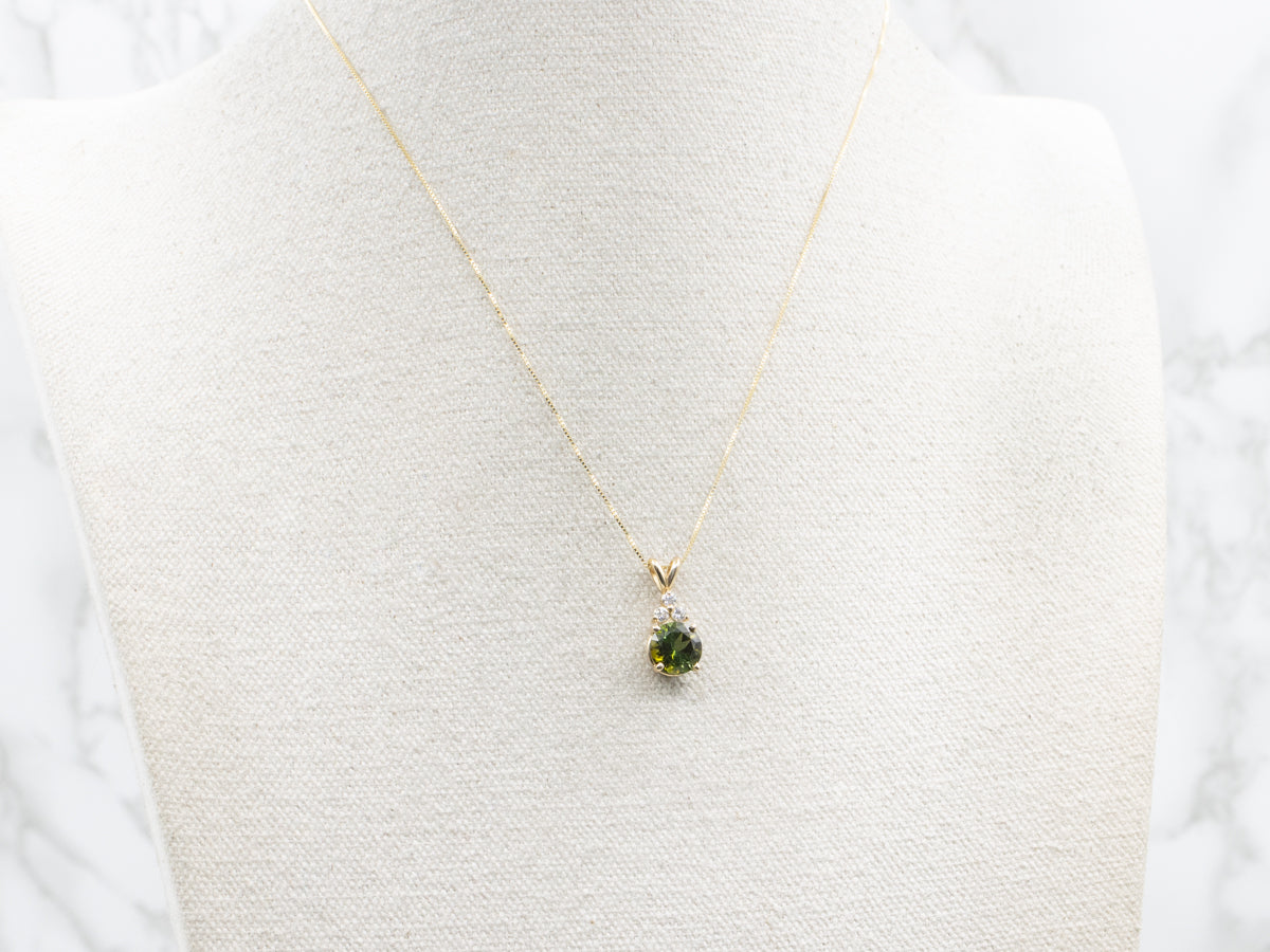 Green Tourmaline and Diamond Pendant