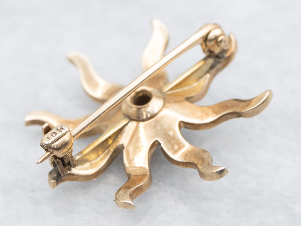 Victorian Old Mine Cut Diamond and Seed Pearl Starburst Brooch