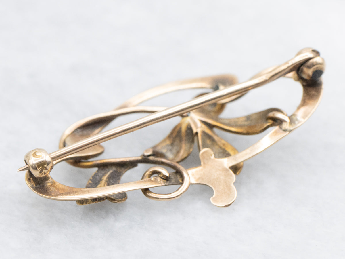 Art Nouveau Floral Brooch with Seed Pearl Accent