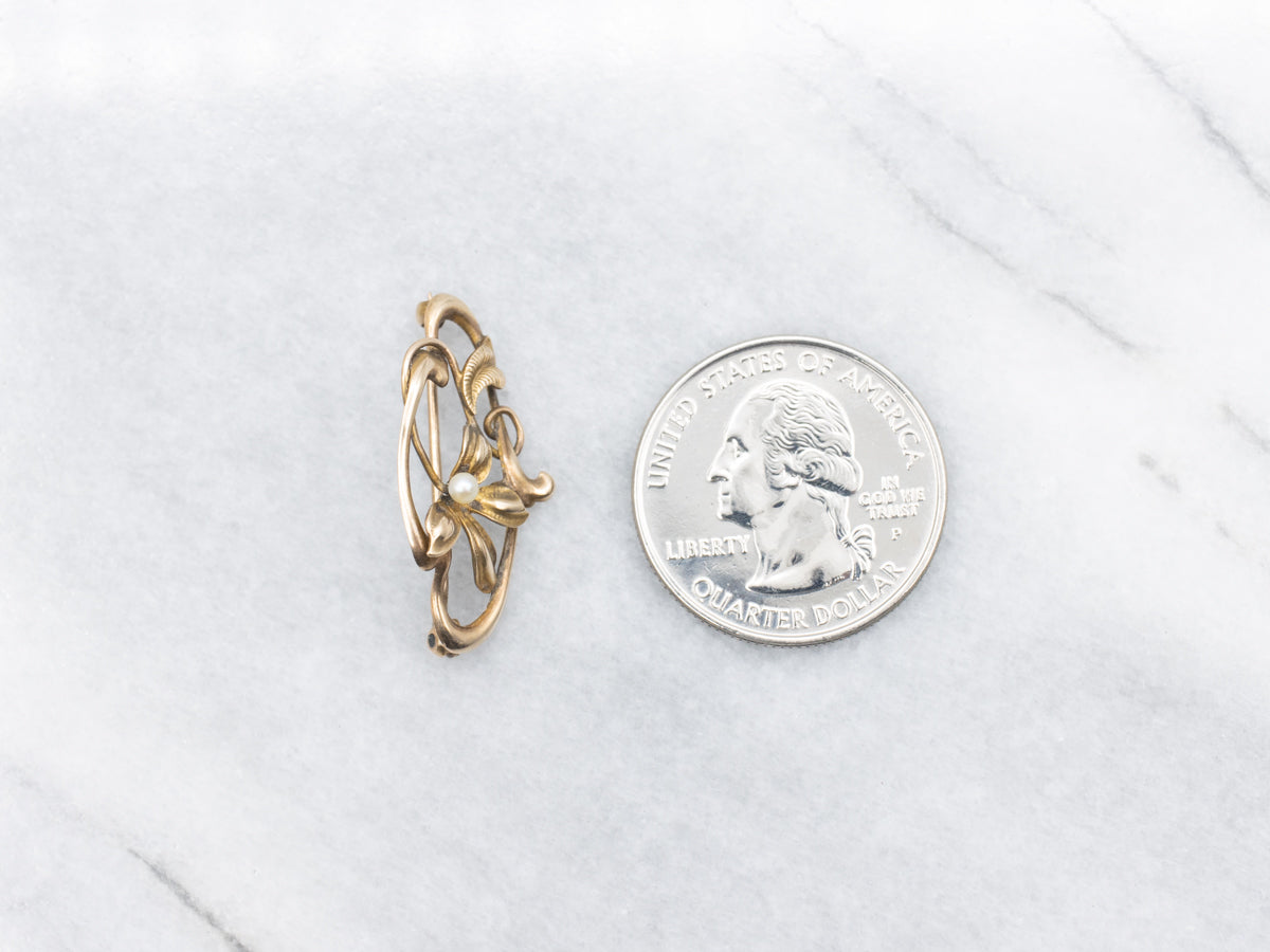 Art Nouveau Floral Brooch with Seed Pearl Accent