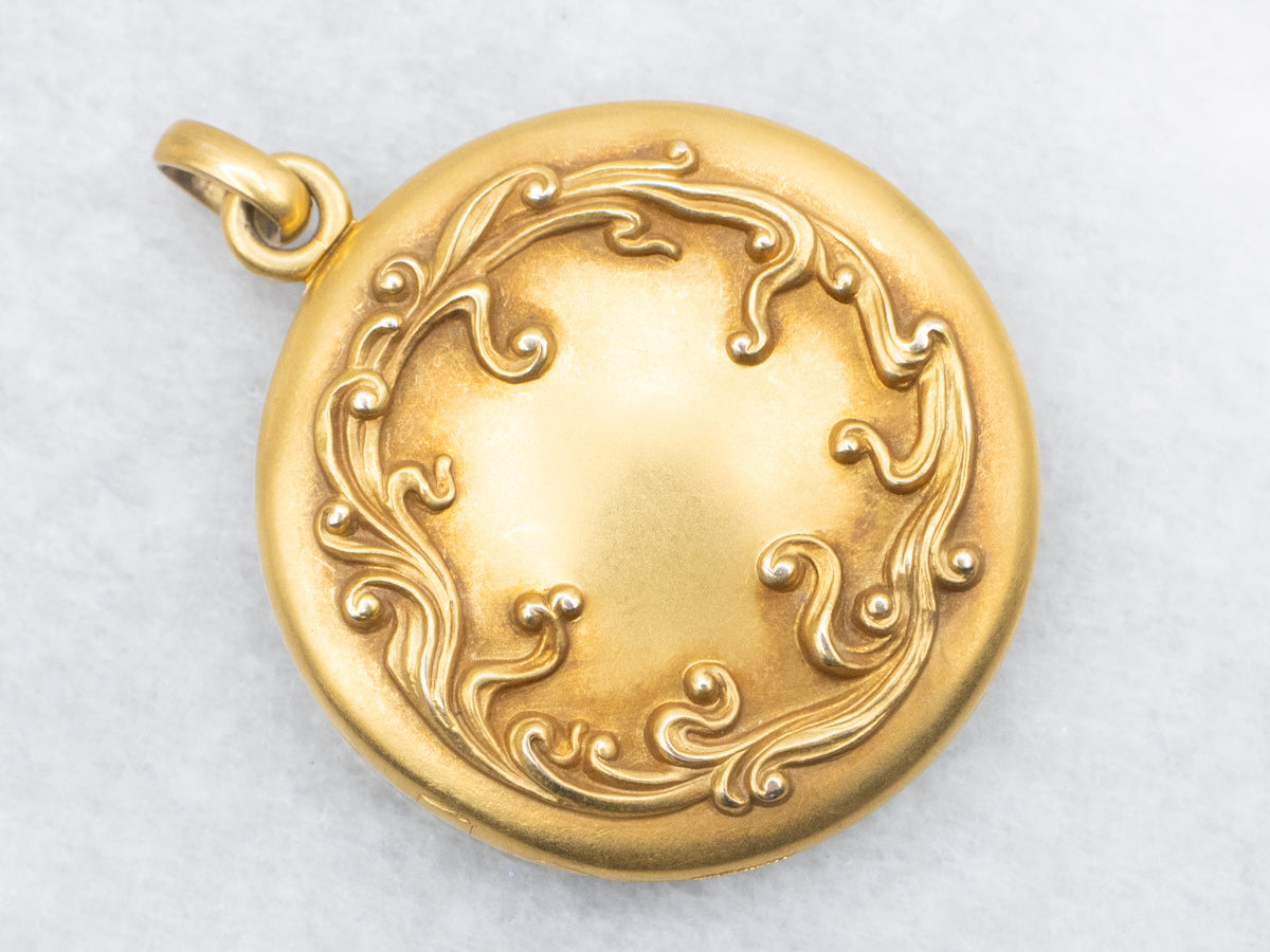 Victorian Bloomed Gold "BMC" Scrolling Pattern Round Locket