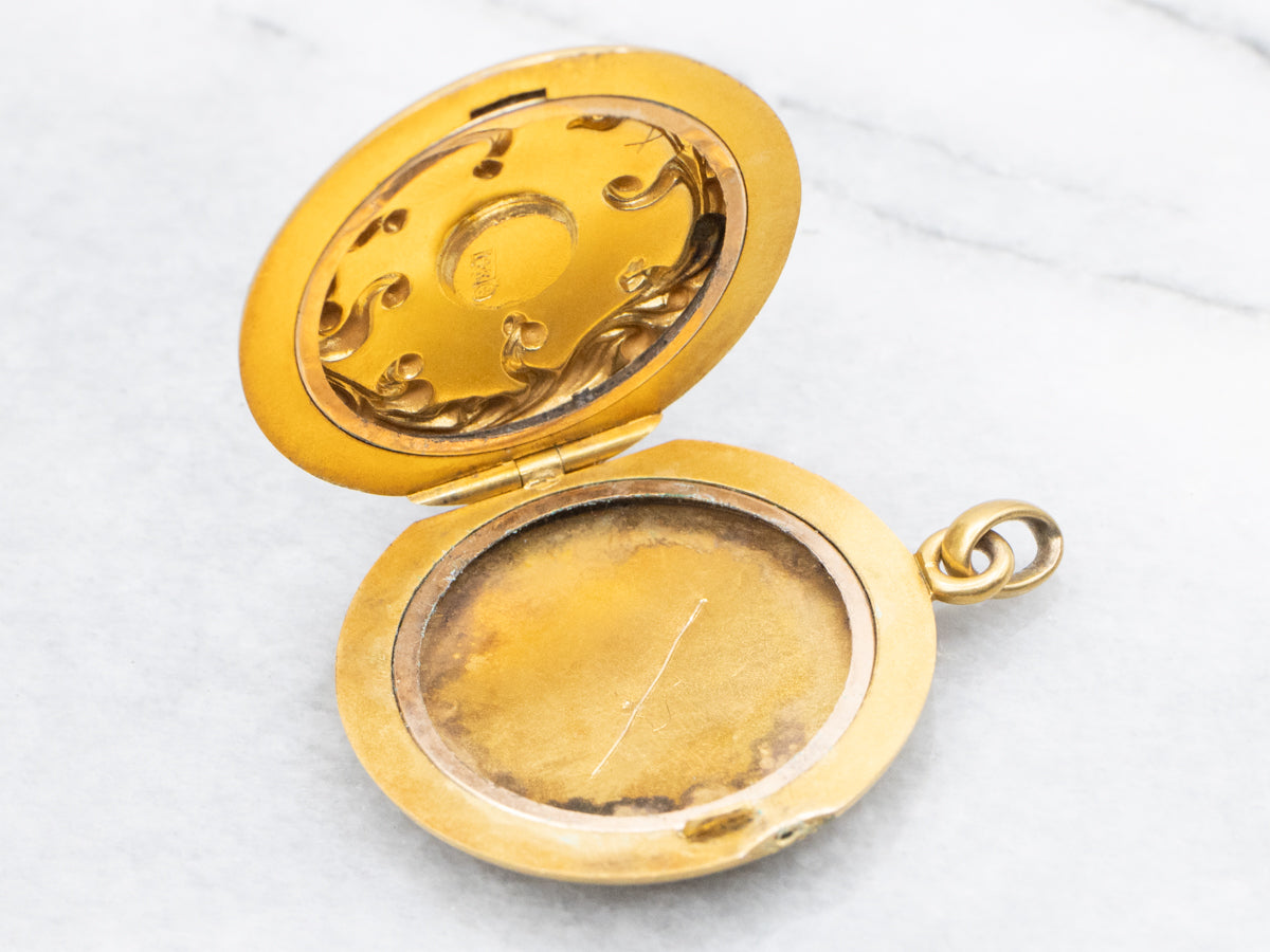 Victorian Bloomed Gold "BMC" Scrolling Pattern Round Locket