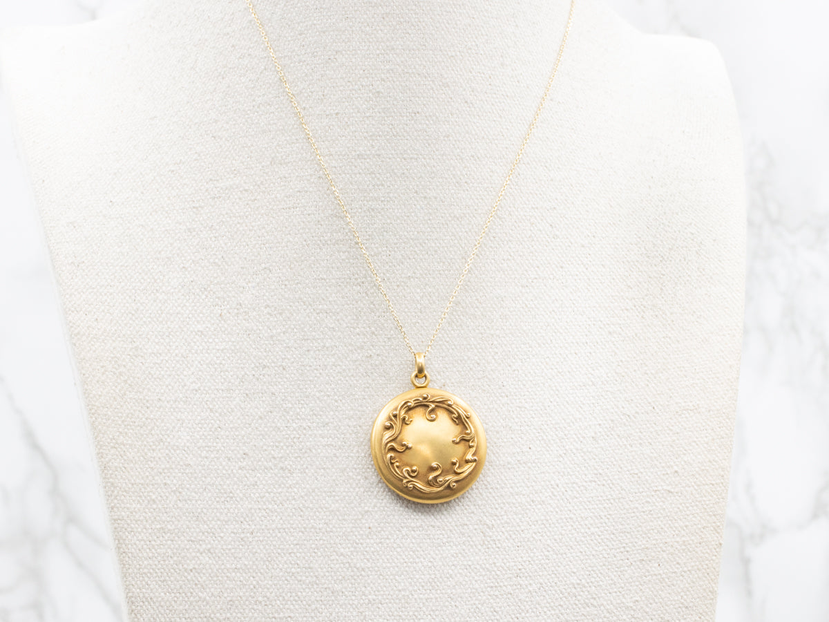 Victorian Bloomed Gold "BMC" Scrolling Pattern Round Locket