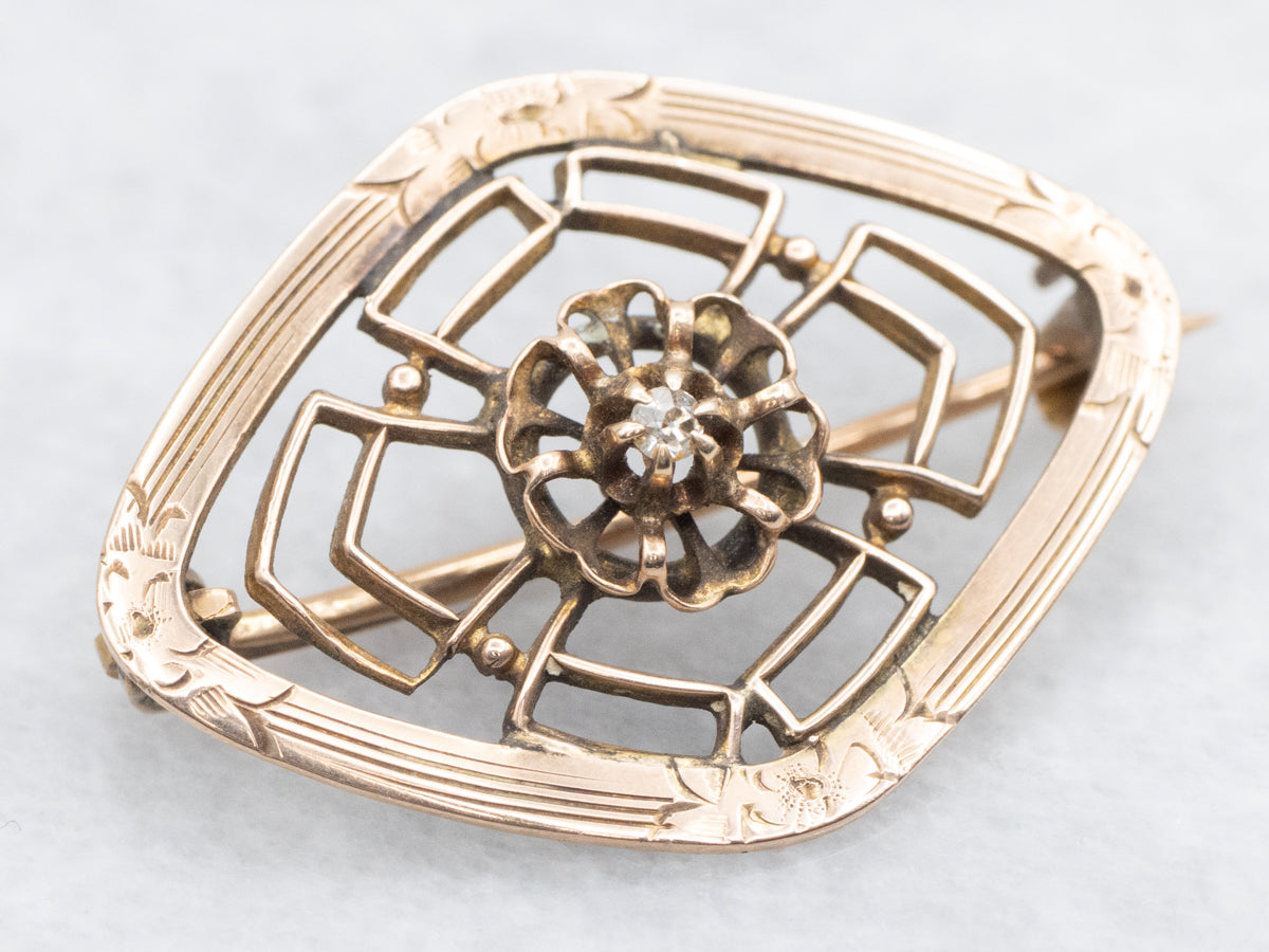 Victorian Old Mine Cut Diamond Floral Brooch