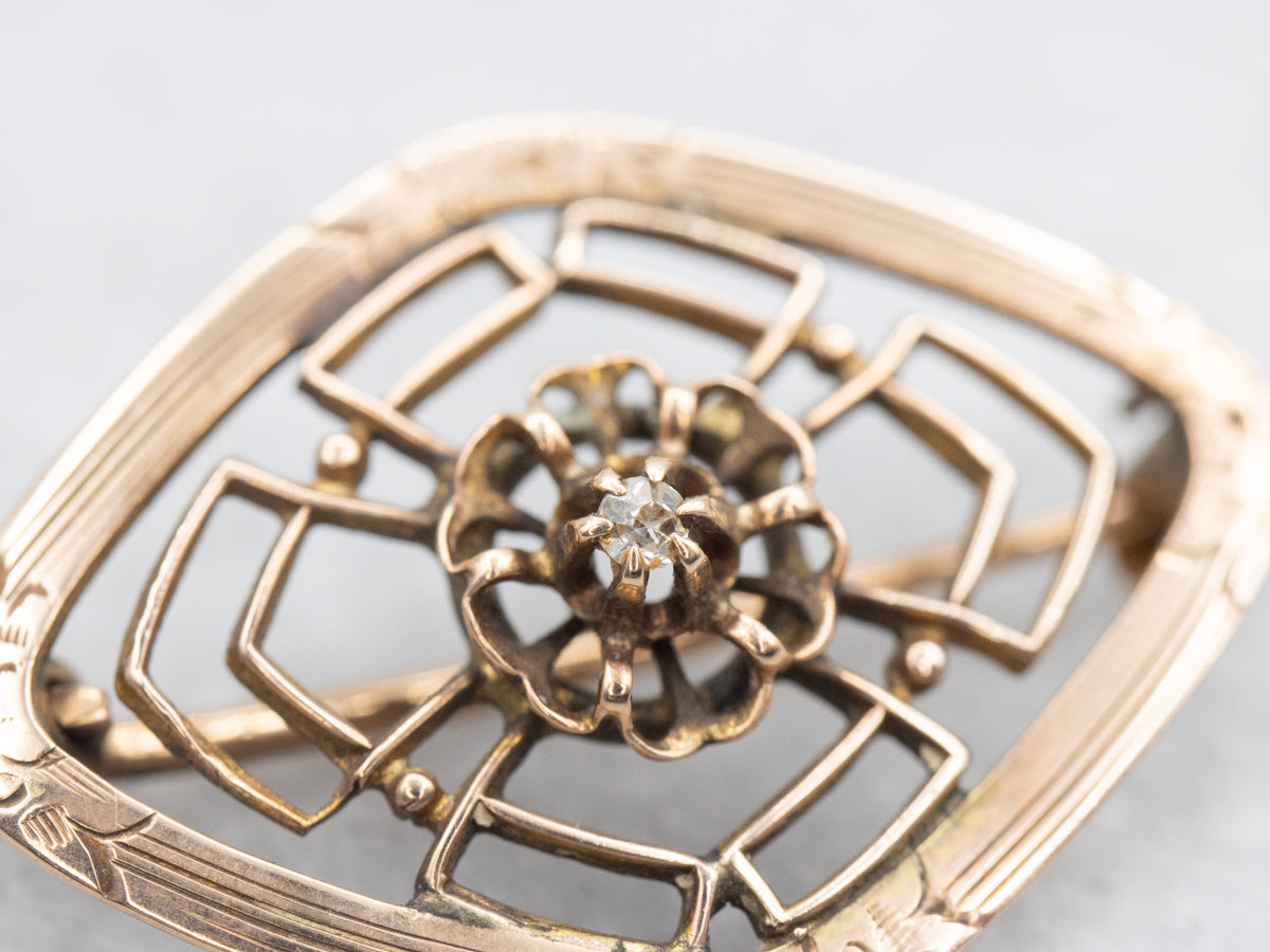 Victorian Old Mine Cut Diamond Floral Brooch