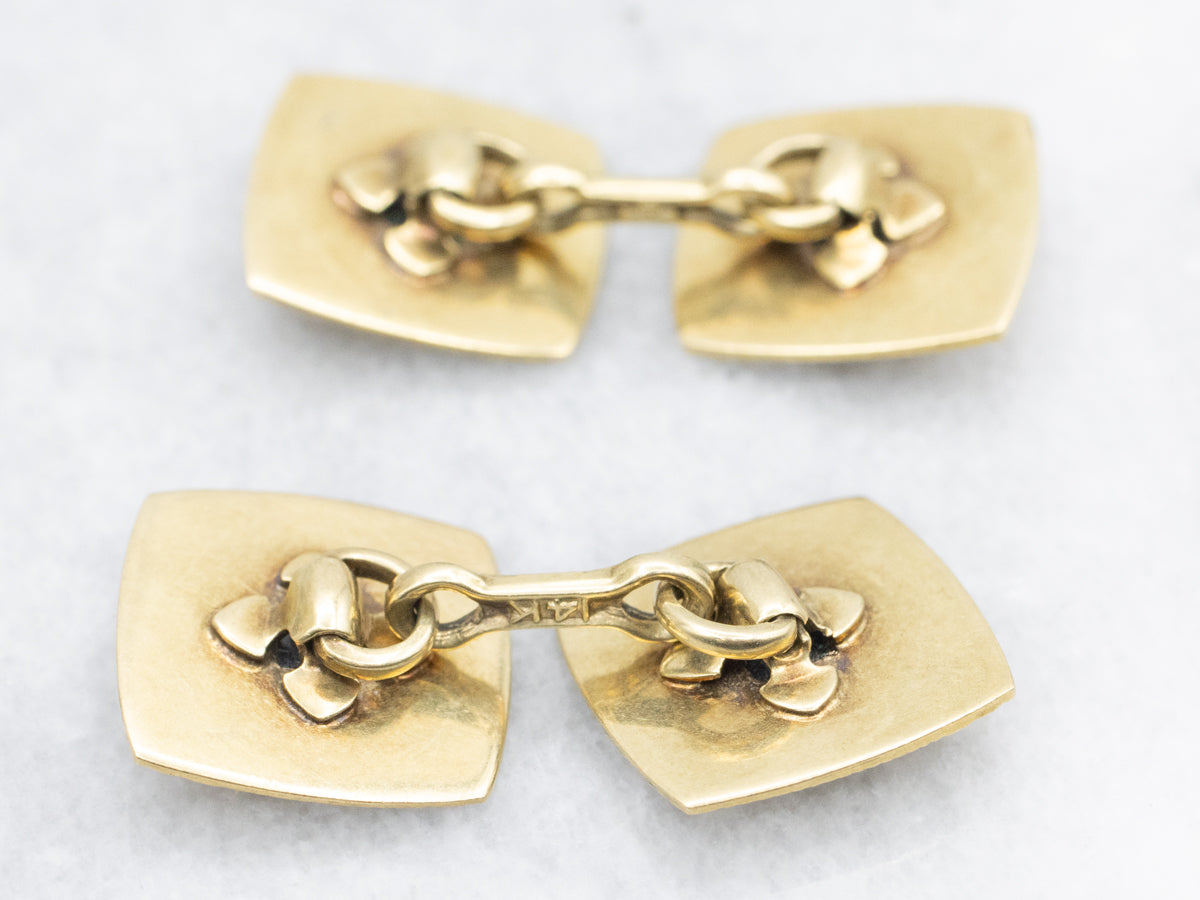 Mid Century Sapphire Cabochon and Gold Cufflinks