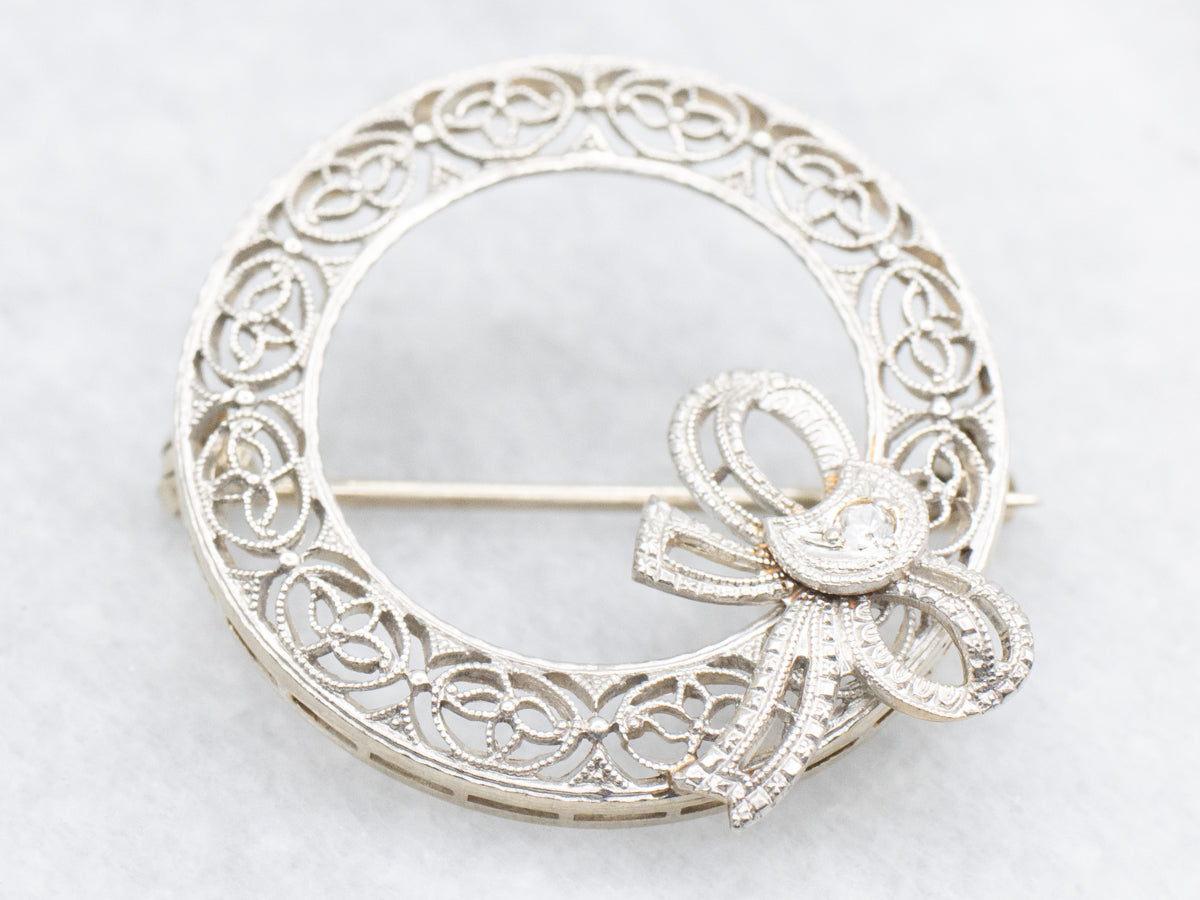 Vintage 1950s Diamond Ribbon Circle Pin