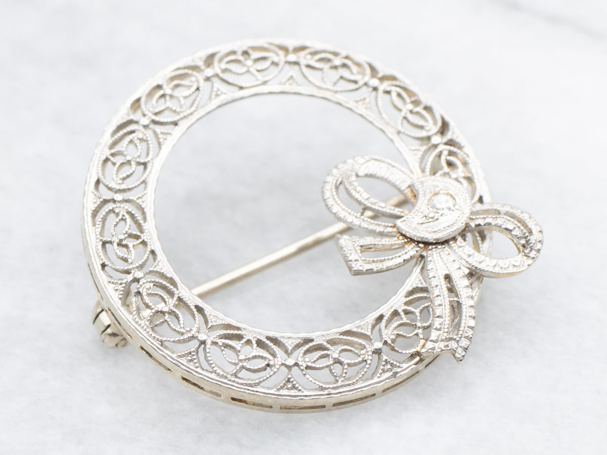 Vintage 1950s Diamond Ribbon Circle Pin