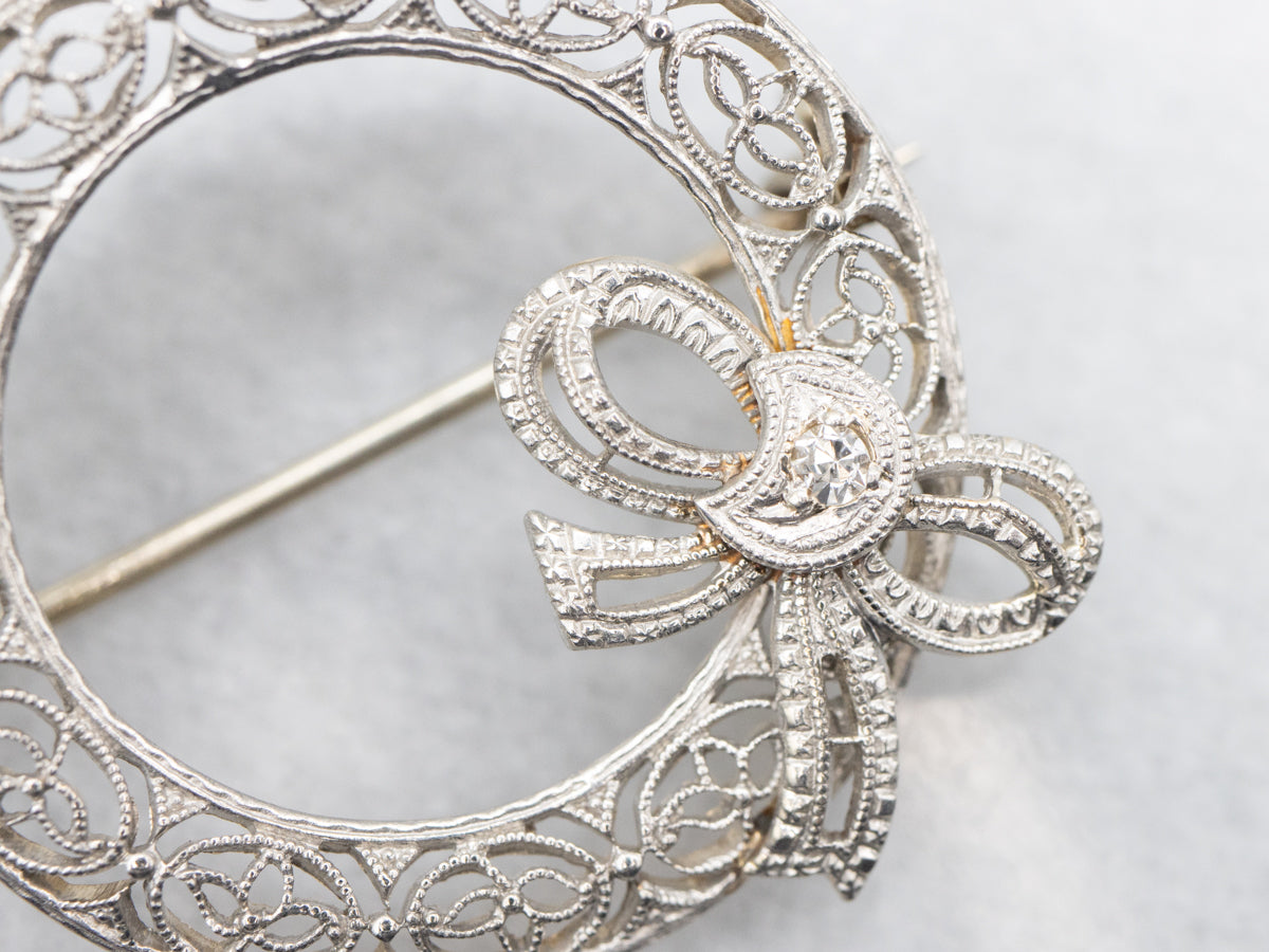 Vintage 1950s Diamond Ribbon Circle Pin