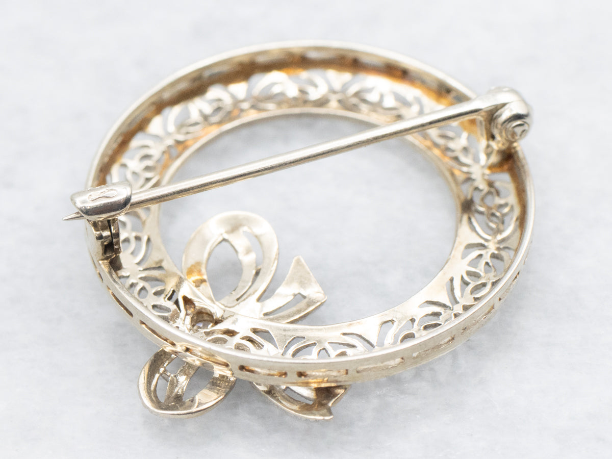 Vintage 1950s Diamond Ribbon Circle Pin