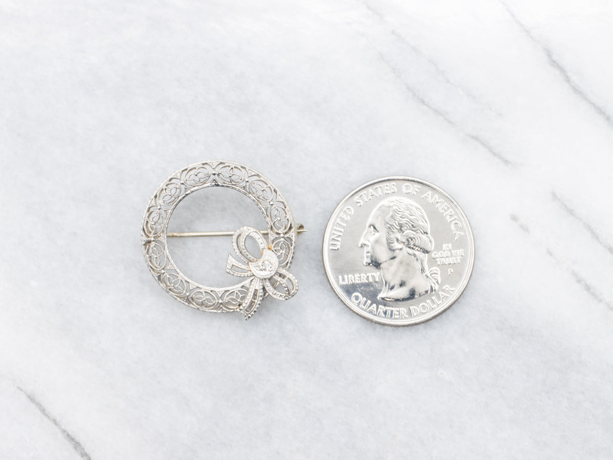 Vintage 1950s Diamond Ribbon Circle Pin