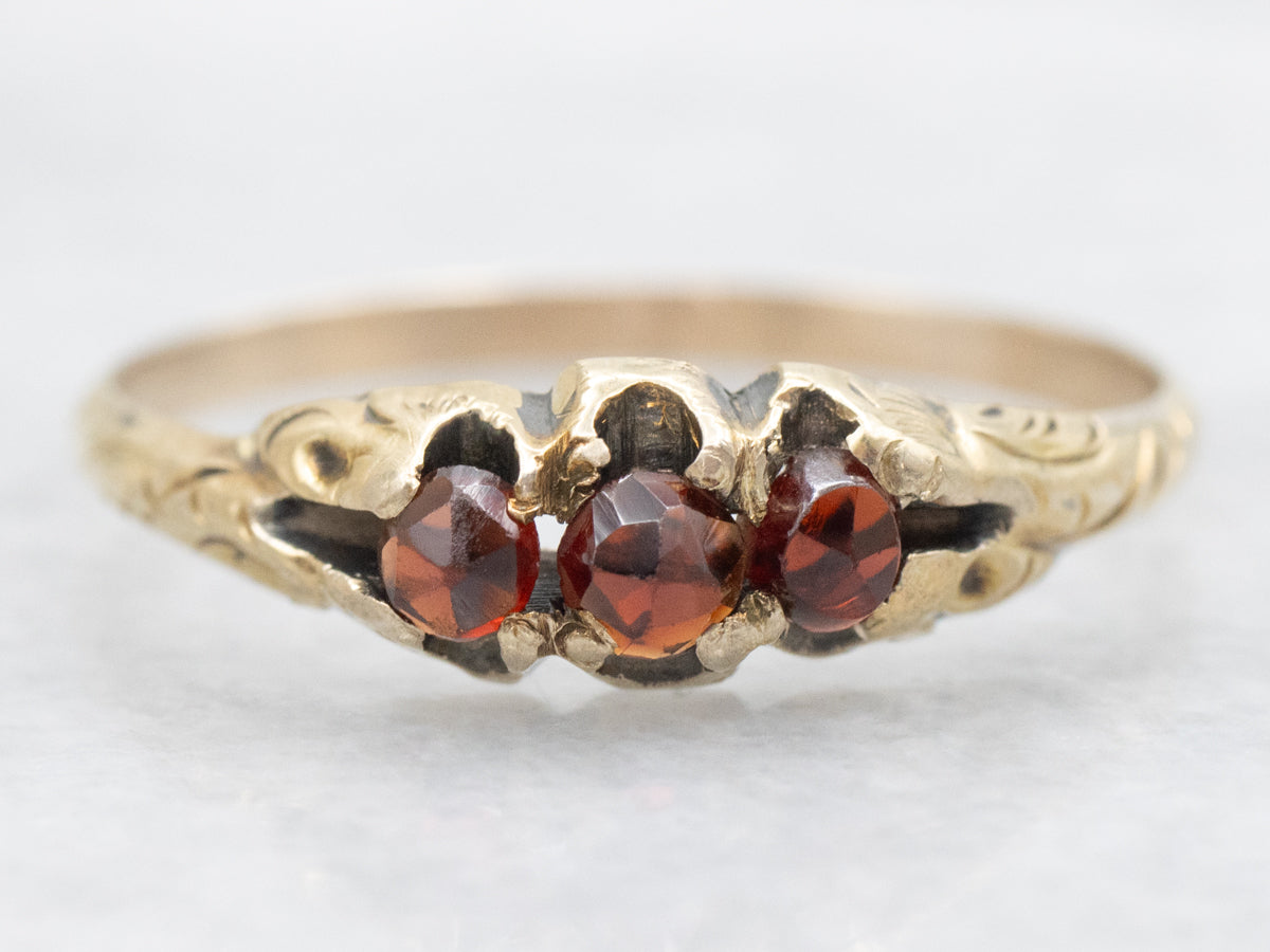 Victorian Three Garnet and Gold Band