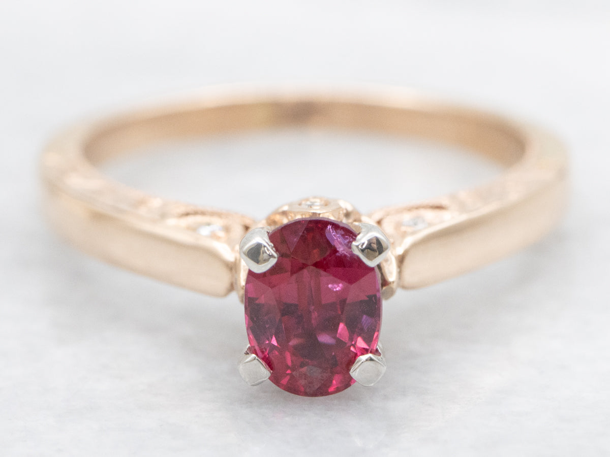 Modern Rose Gold Ruby and Diamond Engagement Ring