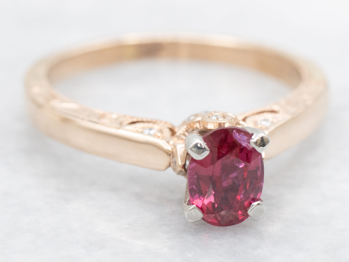 Modern Rose Gold Ruby and Diamond Engagement Ring